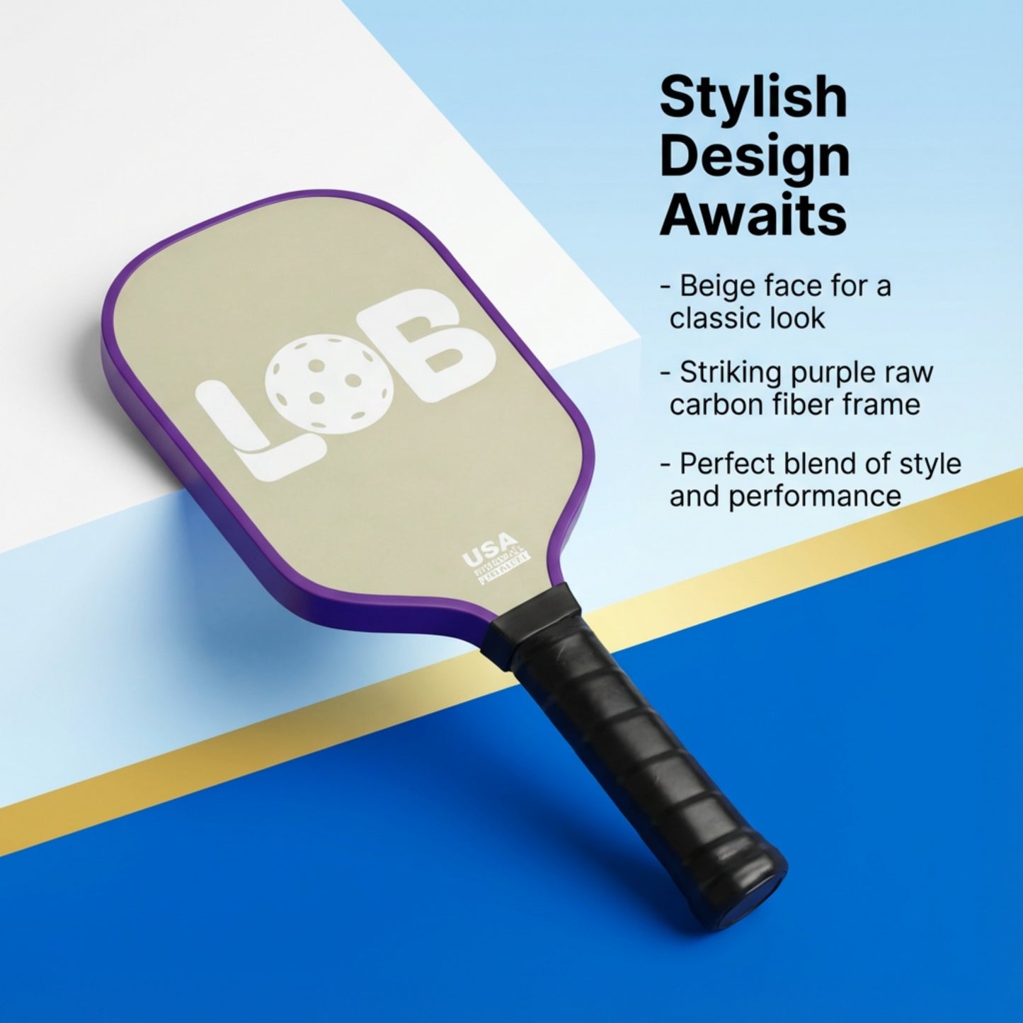 LOB T700 Beige with Purple Raw Carbon Fiber Pickleball Paddle