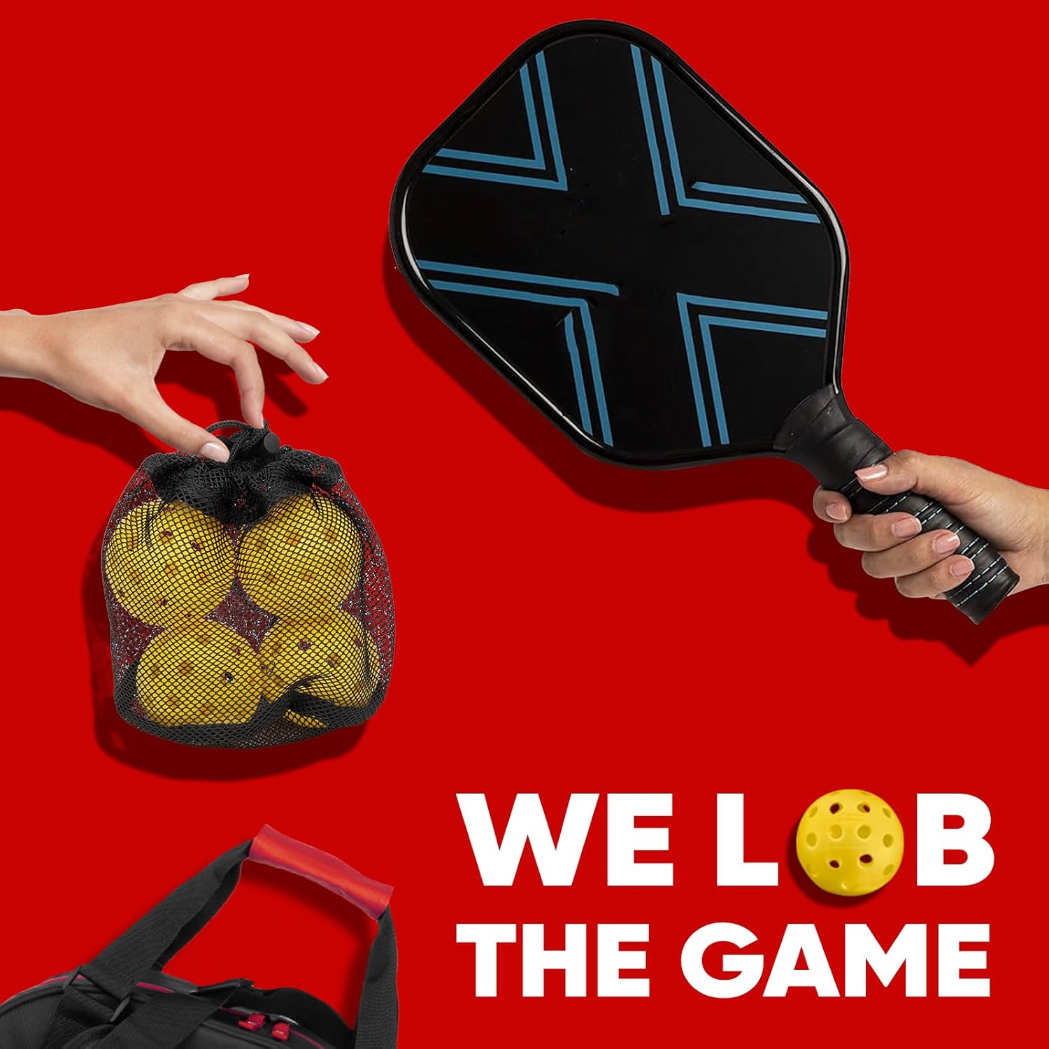 Pickleball Bags for Women Men Tote Carry Bag with Bottle Holders, Fits 2 Paddles, 3Pc Accessories (Pouch, Mesh Ball Bag, Fence Hook), Durable Lightweight