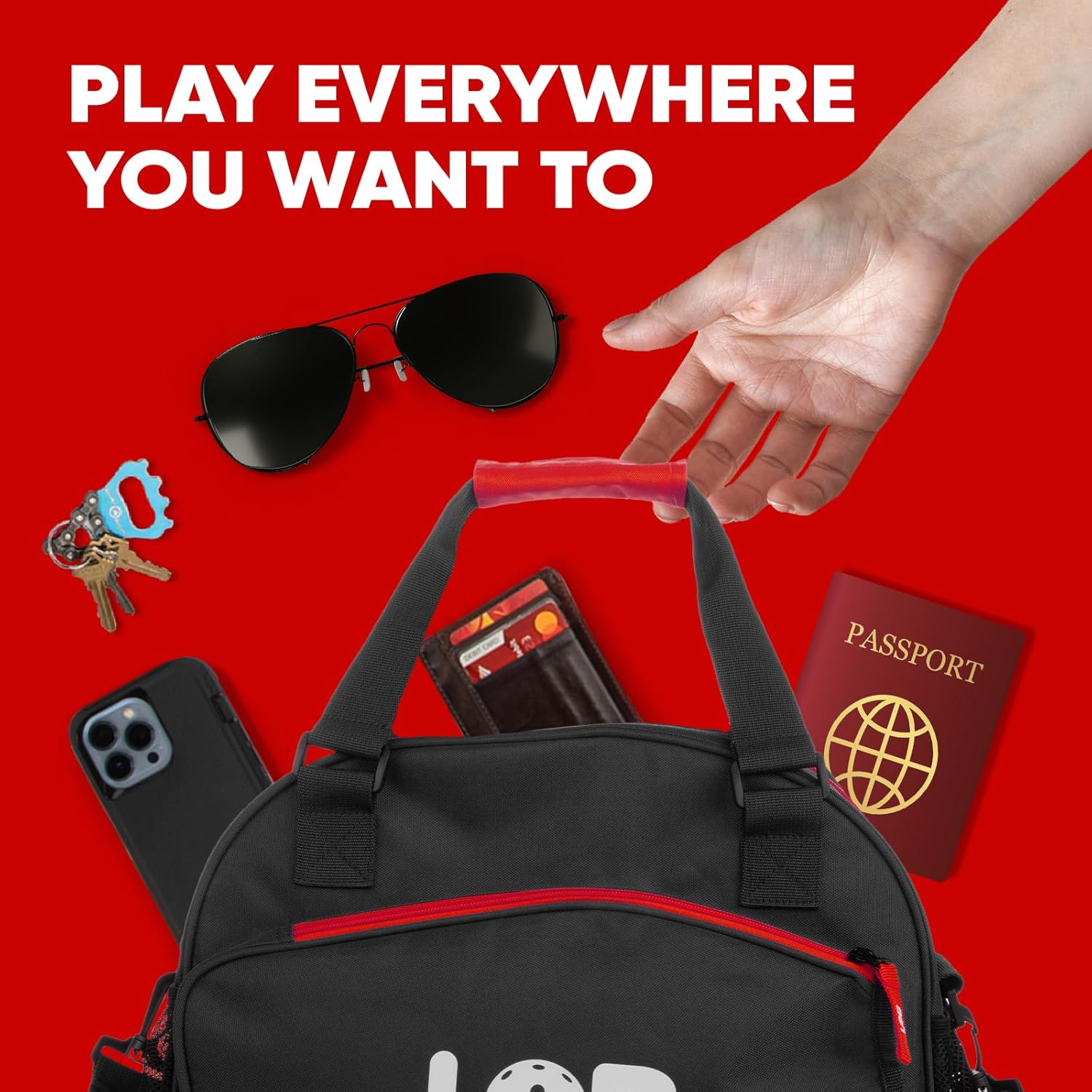 Pickleball Bags for Women Men Tote Carry Bag with Bottle Holders, Fits 2 Paddles, 3Pc Accessories (Pouch, Mesh Ball Bag, Fence Hook), Durable Lightweight