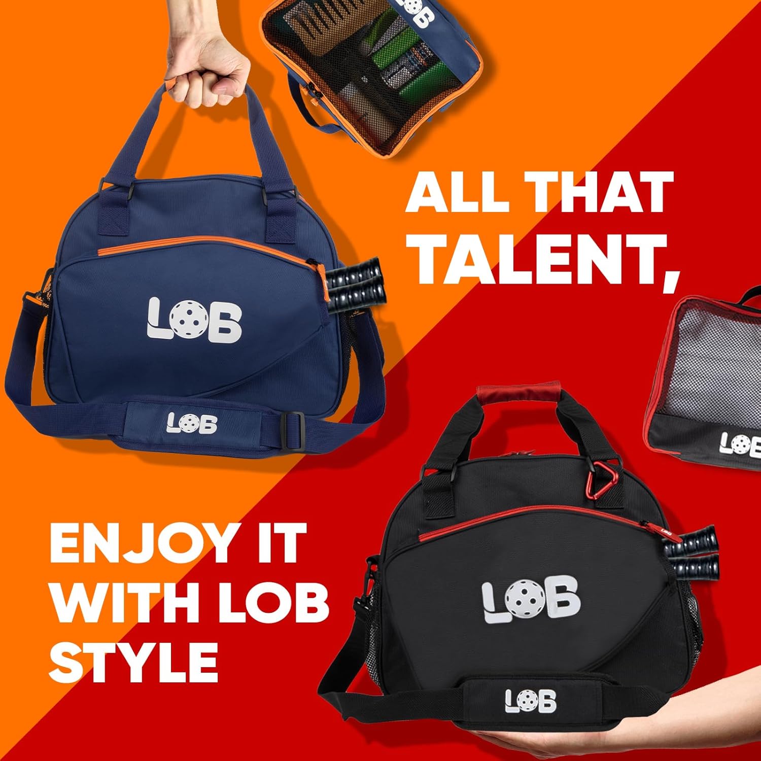 Pickleball Bags for Women Men Tote Carry Bag with Bottle Holders, Fits 2 Paddles, 3Pc Accessories (Pouch, Mesh Ball Bag, Fence Hook), Durable Lightweight