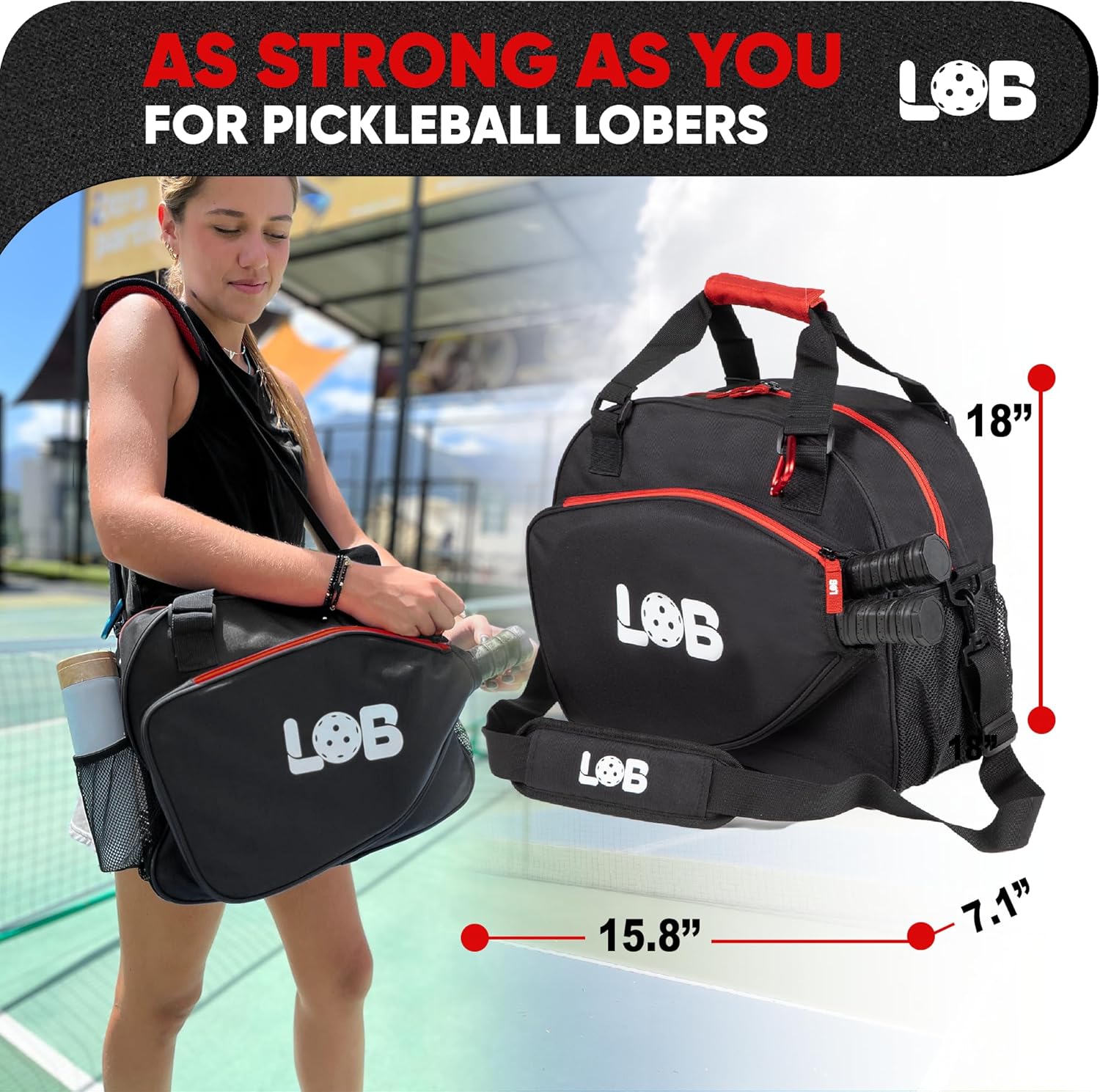 Pickleball Bags for Women Men Tote Carry Bag with Bottle Holders, Fits 2 Paddles, 3Pc Accessories (Pouch, Mesh Ball Bag, Fence Hook), Durable Lightweight