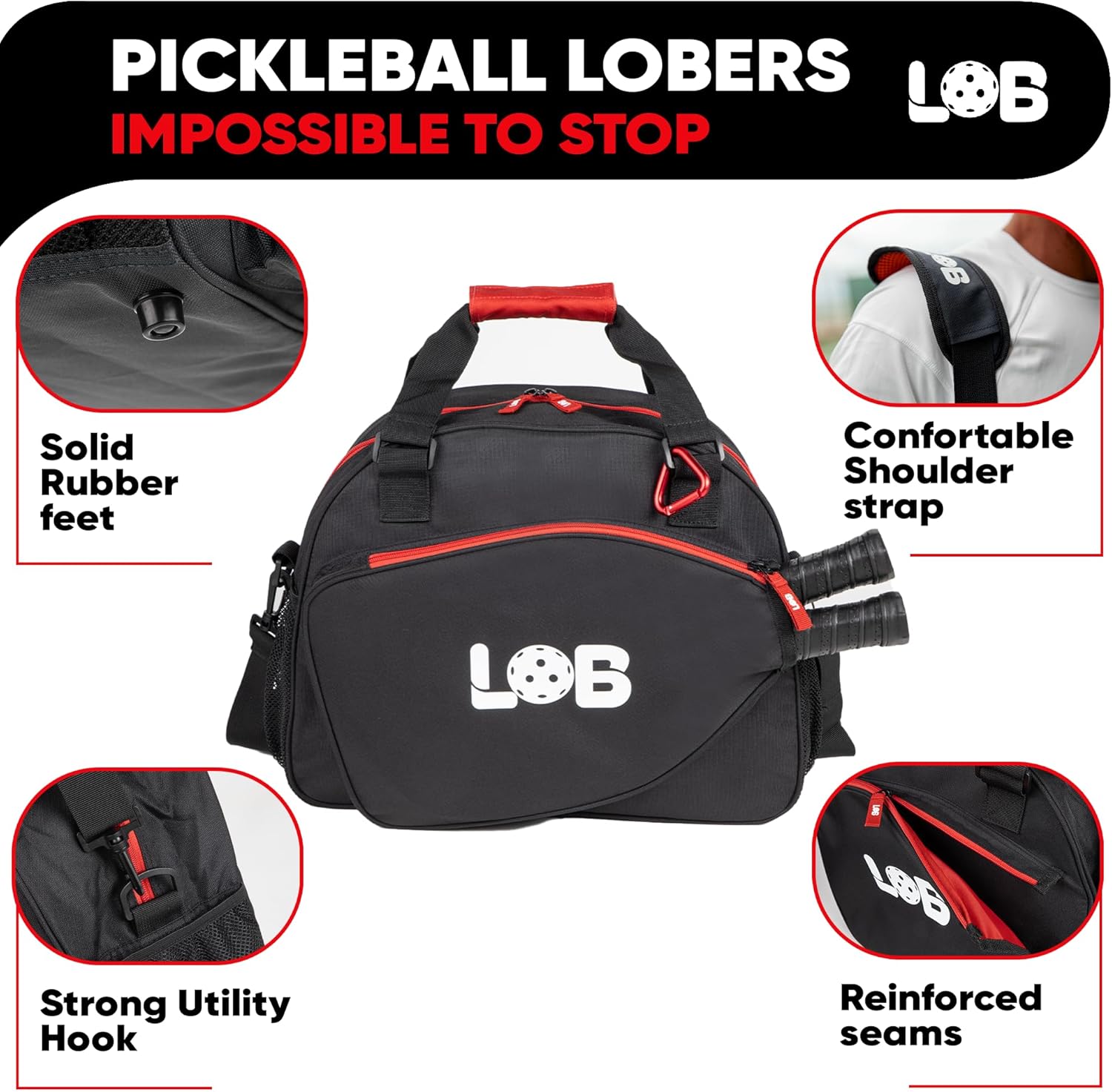 Pickleball Bags for Women Men Tote Carry Bag with Bottle Holders, Fits 2 Paddles, 3Pc Accessories (Pouch, Mesh Ball Bag, Fence Hook), Durable Lightweight