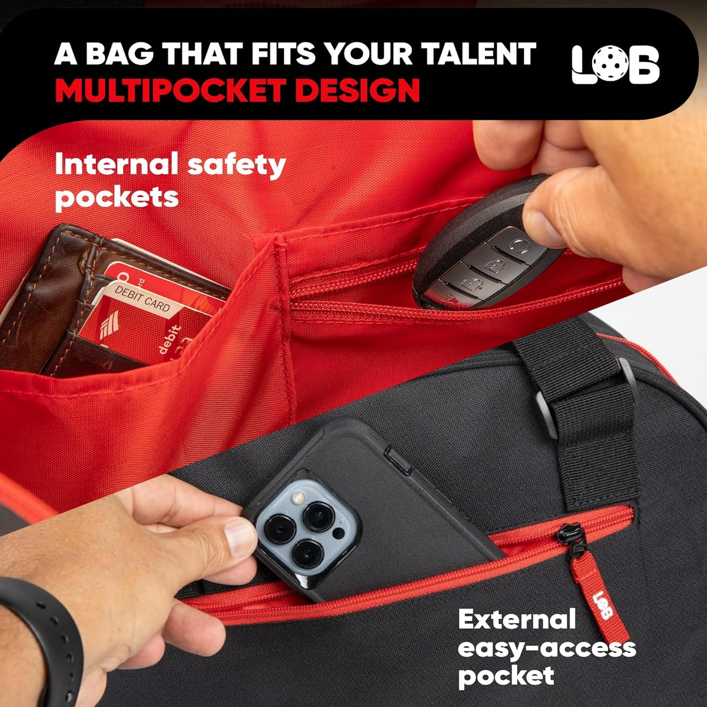 Pickleball Bags for Women Men Tote Carry Bag with Bottle Holders, Fits 2 Paddles, 3Pc Accessories (Pouch, Mesh Ball Bag, Fence Hook), Durable Lightweight